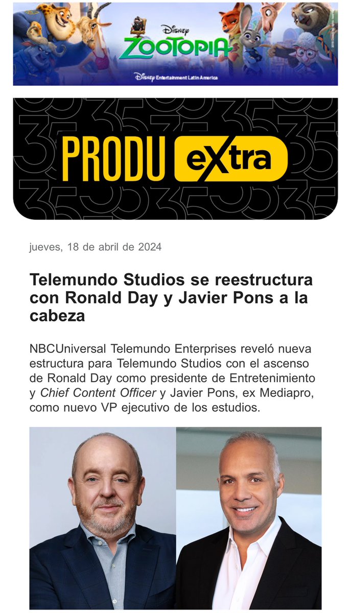 #PRODUextra 💥 Telemundo Studios se reestructura con @RonaldDayM y @jponstubio a la cabeza. bit.ly/49Fb3p7 @NBCUTelemundo