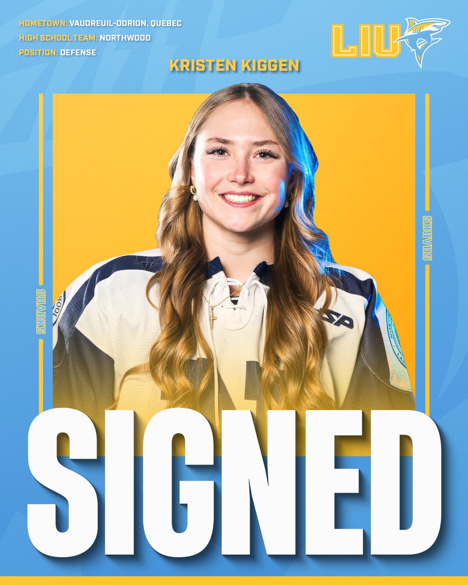 LIUWHockey's tweet image. Introducing our 2024 incoming class! Welcome to Shark Nation Drew, Kristen, Peyton, and Crosby! #FinsUp🦈