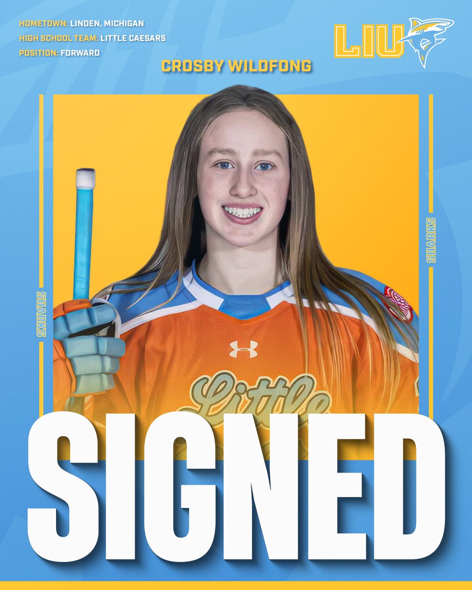 LIUWHockey's tweet image. Introducing our 2024 incoming class! Welcome to Shark Nation Drew, Kristen, Peyton, and Crosby! #FinsUp🦈