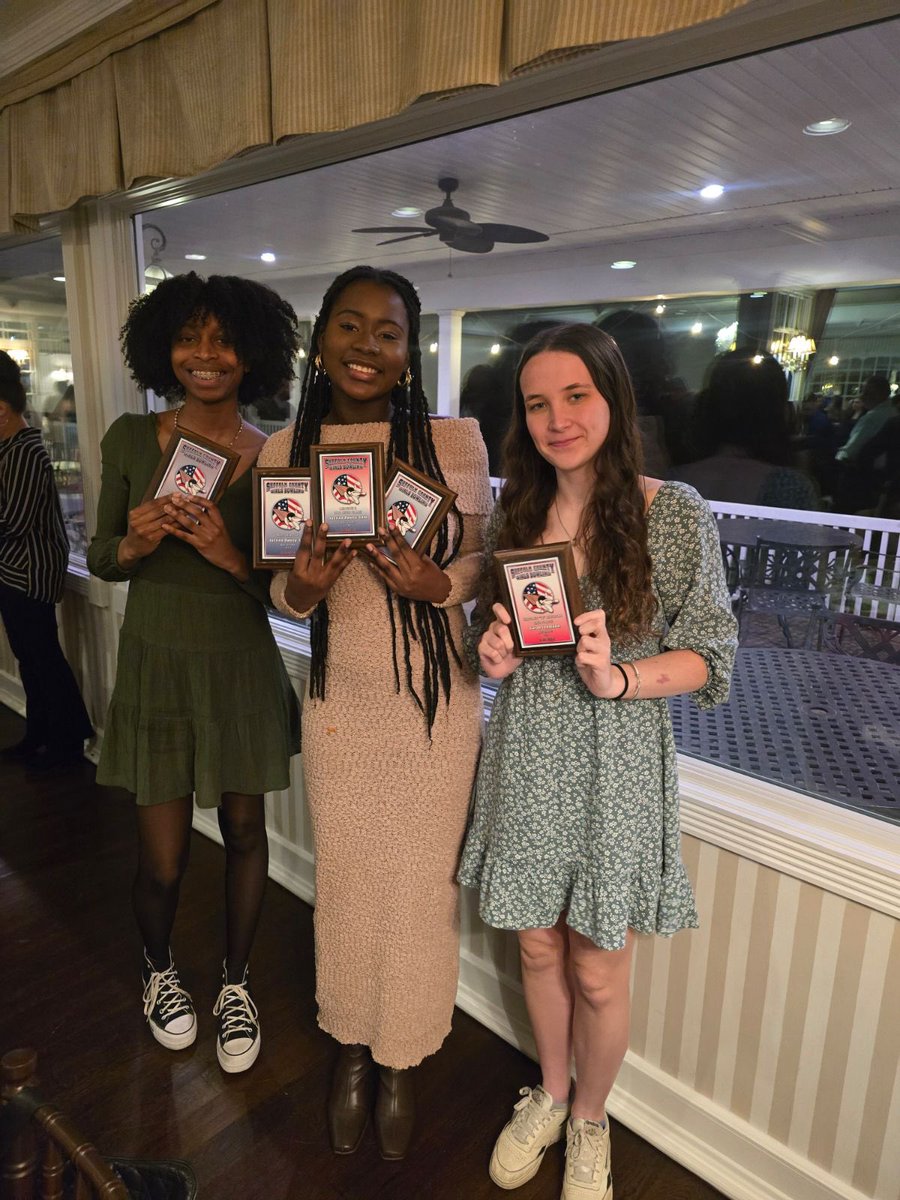 Bay Shore Girls Varsity Bowling team members Sarah Lehmann, Naomi Obasa, and Justina Owusu Safu received awards at the Suffolk County Bowling dinner. #ItsAShoreThing