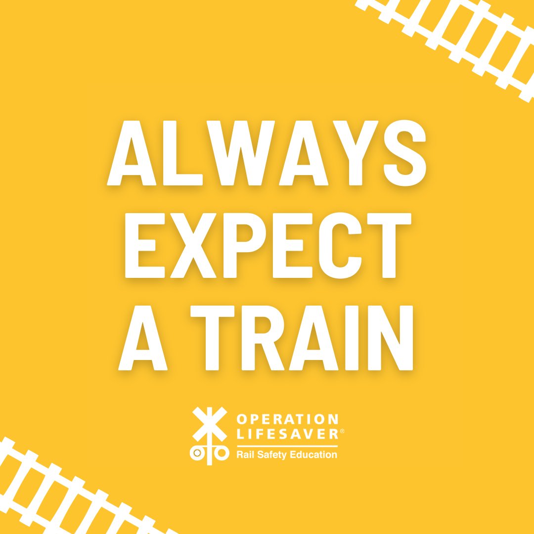Trains can come on any track, at any time, from either direction. Stay alert when driving near tracks, and always expect a train! #SeeTracksThinkTrain #DistractedDrivingAwarenessMonth