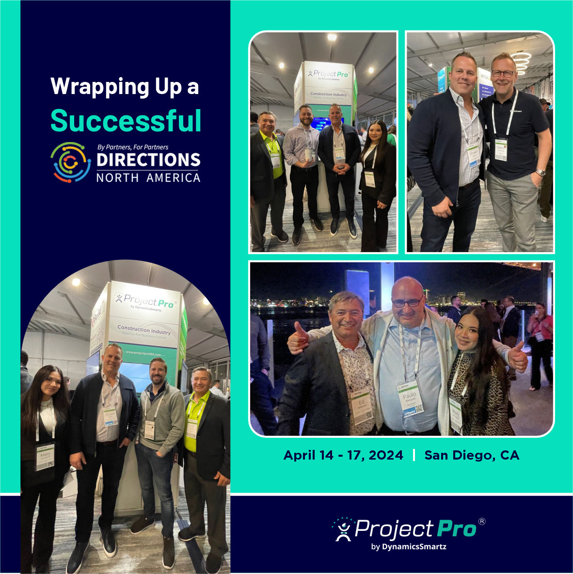 ProjectPro wants to thank the Directions North America board for hosting such a great event in San Diego! It was great to see our ProjectPro Resellers who are growing their Microsoft practice in the #construction industry.

#MicrosoftDynamics365 #MicrosoftDynamics #MSPartner