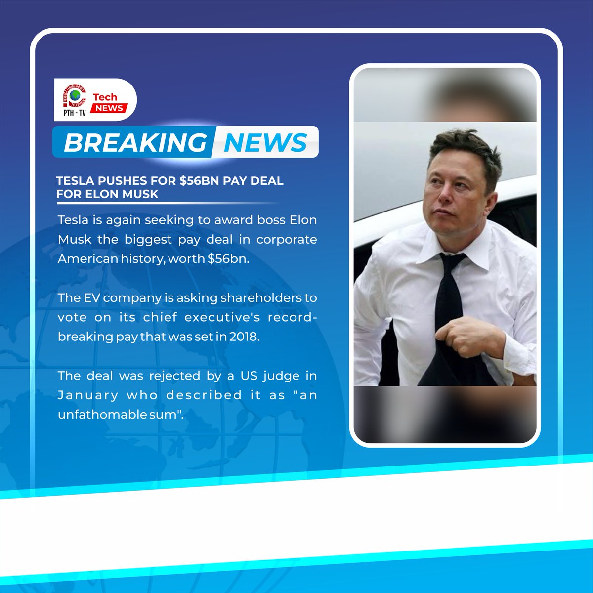 pthtvglobal's tweet image. Tesla pushes for $56bn pay deal for Elon Musk

Read here: bbc.com/news/articles/…

#Tesla #ElonMusk #PayDeal #ExecutiveCompensation #CorporateNews #BusinessLeadership #TechIndustry #StockMarket #CEOCompensation #PerfectTimingTechnologies #PerfectTimingHolding