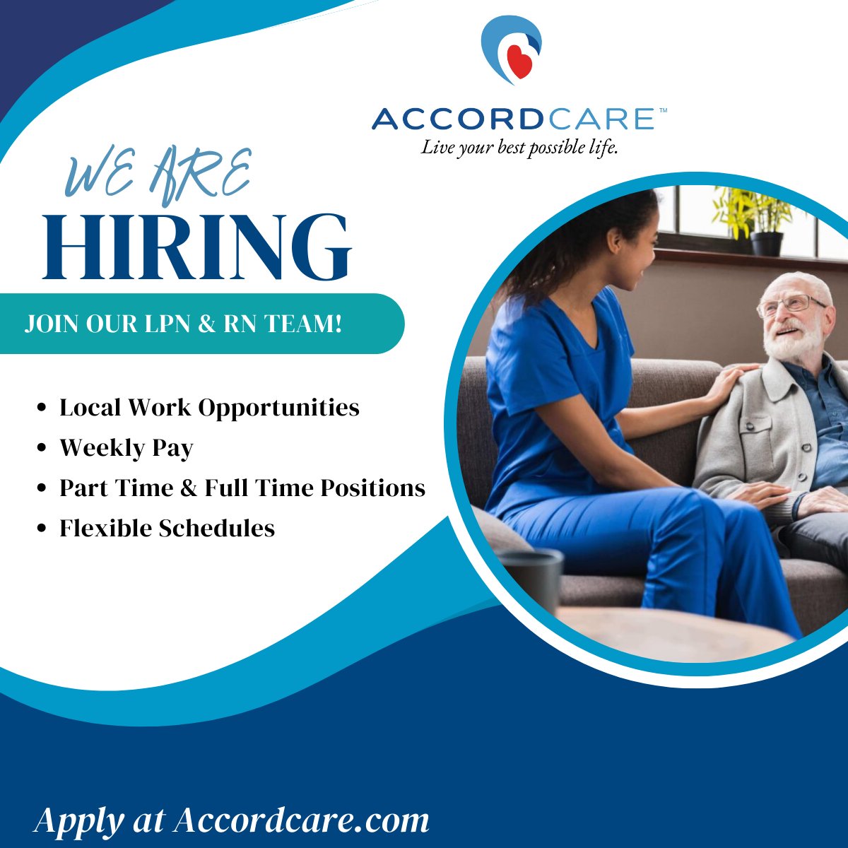 Are you a LPN or RN? WE ARE LOOKING FOR YOU! Apply now at accordcare.com and be part of our mission to bring compassionate care to Georgia! #CaregiverJobs #AtlantaJobs #JoinOurTeam #HiringCaregivers #HomeCare #ATLCaregivers #GeorgiaNurseJobs