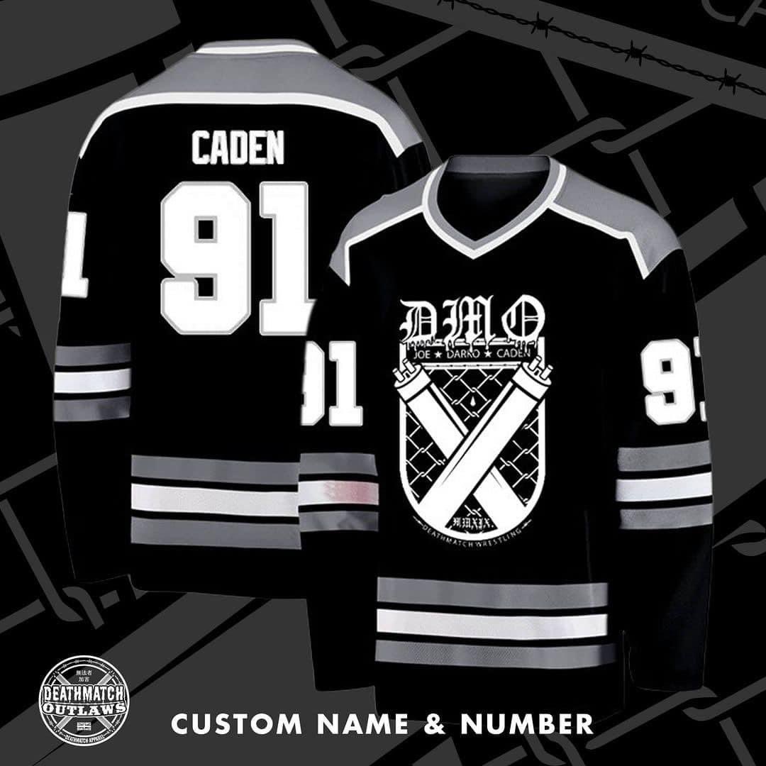 Join the crew! 💀 Get a custom name & number on the back of these sweet Jerseys or if that’s not your thing get one of the Wrestlers & their selected number 🖤 DeathmatchOutlaws.com Please check the size guide, if in doubt order bigger!