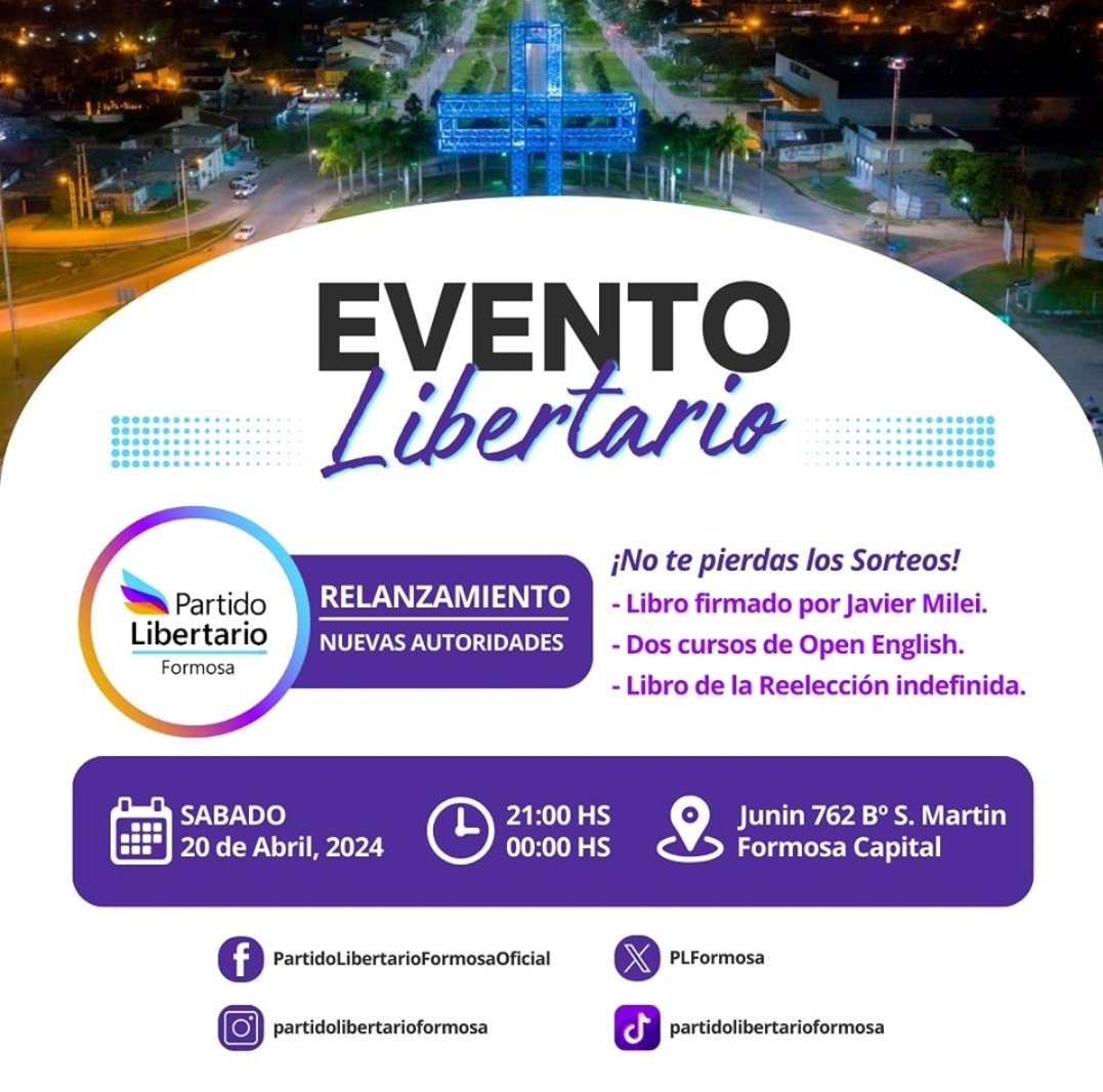 PLFormosa's tweet photo. ¡Te invitamos a ser parte de un encuentro único donde la comunidad libertaria se reúne para compartir ideas, inspiración y compromiso con la defensa de los derechos individuales y la promoción de políticas que fomenten la innovación y el emprendimiento. 🌤✈️🚜🛠 https://t.co/H5oJmQAinF
