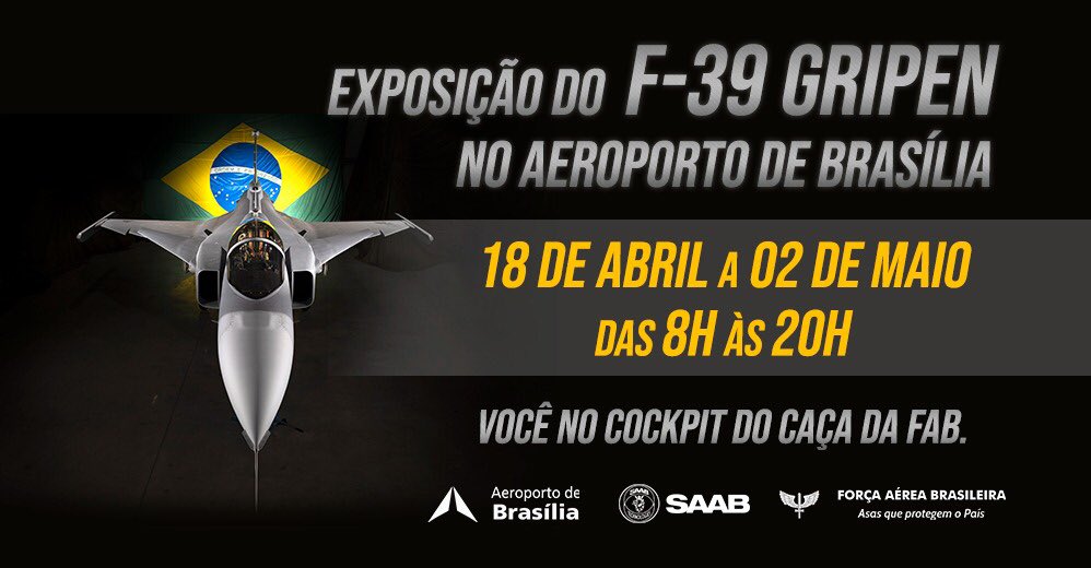 ✈️Já imaginou vivenciar a experiência de entrar no cockpit (cabine de pilotagem) do F-39 Gripen, aeronave multimissão da Força Aérea Brasileira (FAB)? Confira a exposição da réplica em tamanho real do caça brasileiro no Aeroporto Internacional de Brasília (DF) até 2 de maio, das