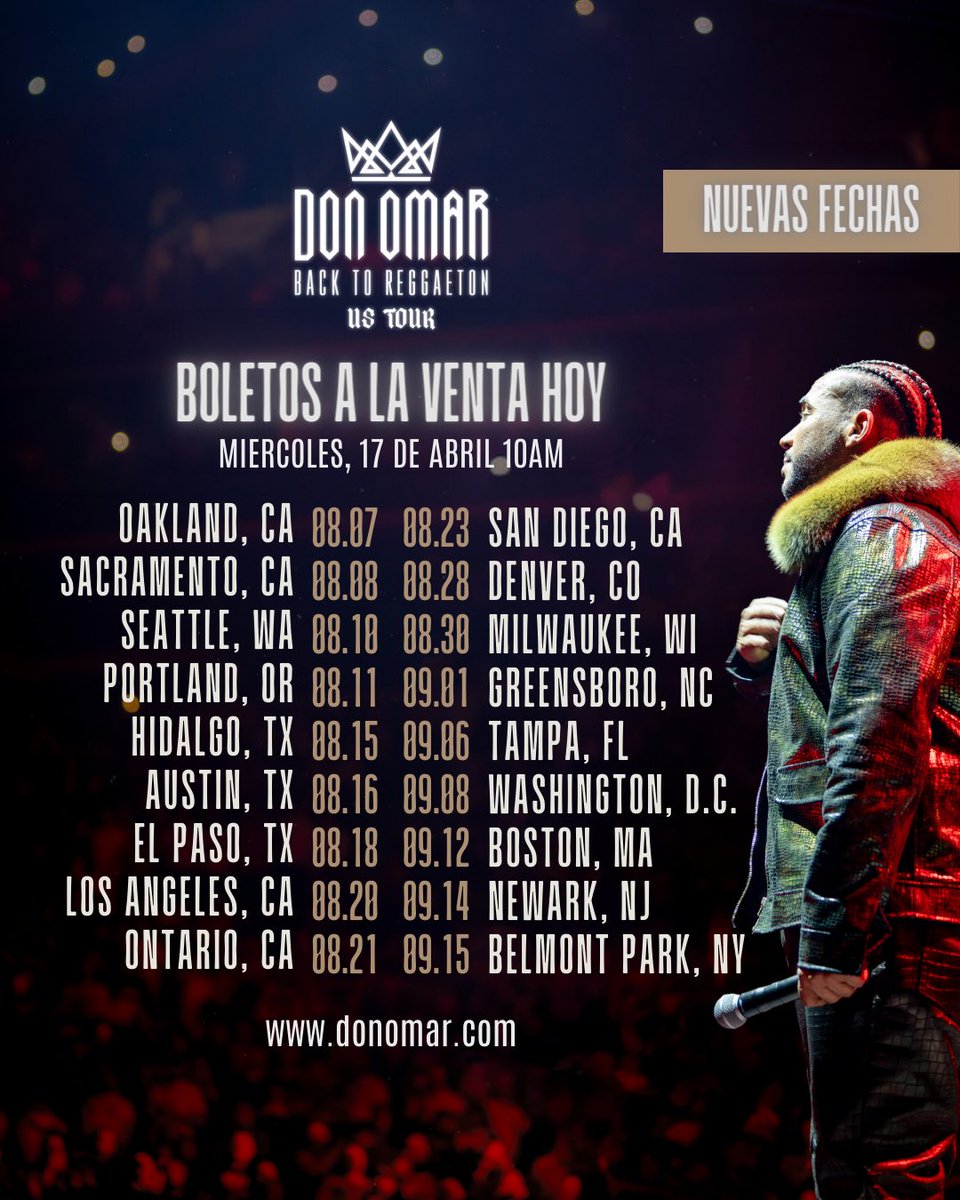 Tickets for the second leg of @DonOmar's #BackToReggaeton Tour are on sale NOW!! Get tickets to this party here 🎟️🔥 go.axs.com/A1AF50RjhjH