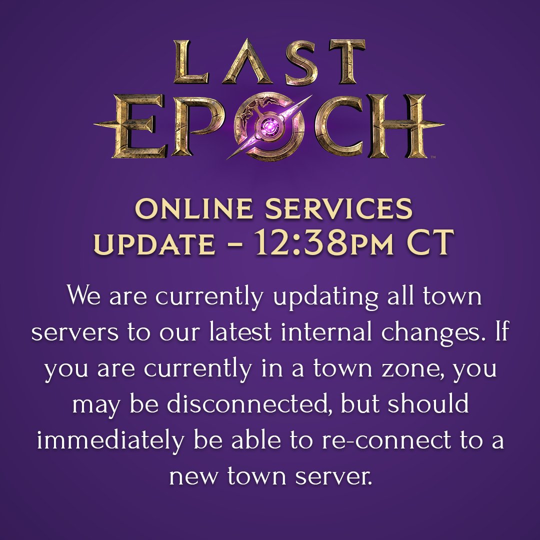 ⚠️ Update 12:38 CT⚠️ We are currently updating all town servers to our latest internal changes. If you are currently in a town zone, you may be disconnected, but should immediately be able to re-connect to a new town server.