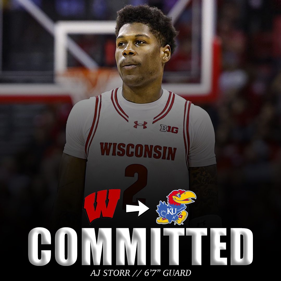 Wisconsin transfer AJ Storr has committed to KU! He is a 6’7” guard who averaged 16.8 PPG this past season for the Badgers. MASSIVE NEWS!