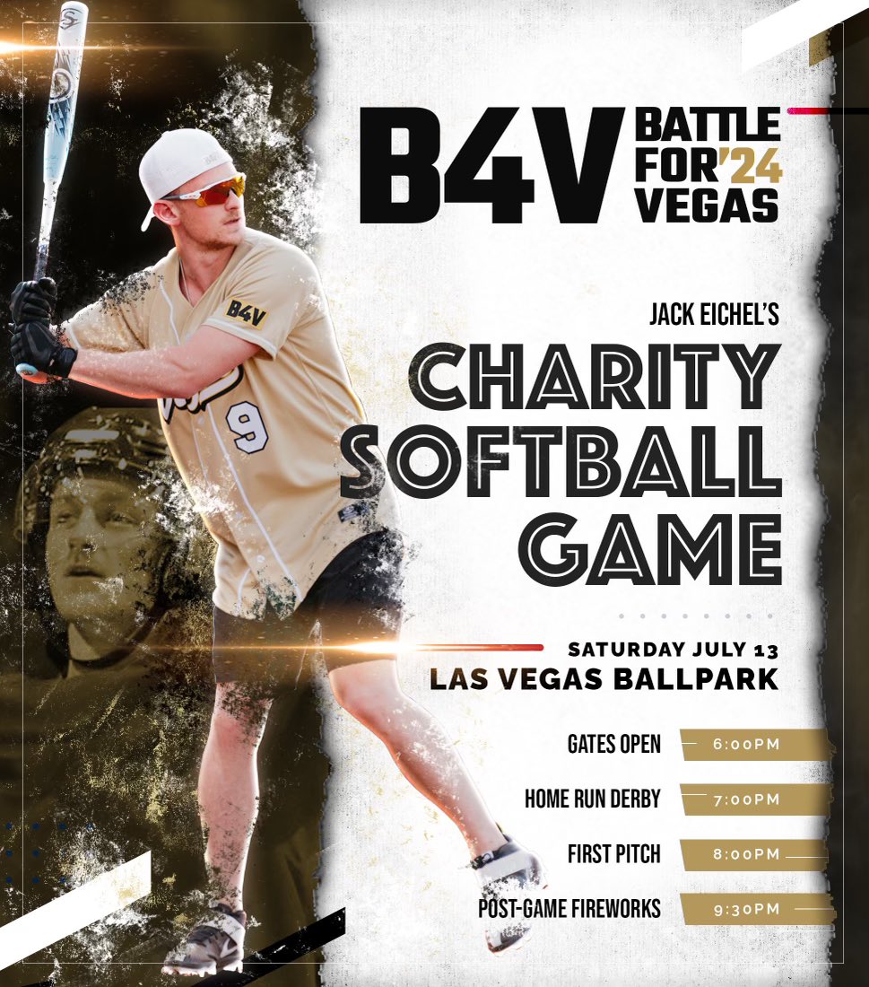 The 5th Annual Battle For Vegas Charity Softball game is back on Saturday, July 13th and hosted this year by @jackeichel! Mark your calendars and tickets will go on sale soon. #B4V24