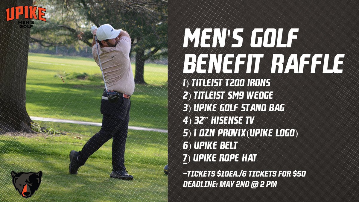 Our Annual Benefit Raffle is now underway! Checkout our awesome prizes this year. You don’t want to miss out on a chance to win these! Contact your favorite Men’s Golf player or coach to get chances. Chances are unlimited, deadline and drawing is May 2nd @ 2pm