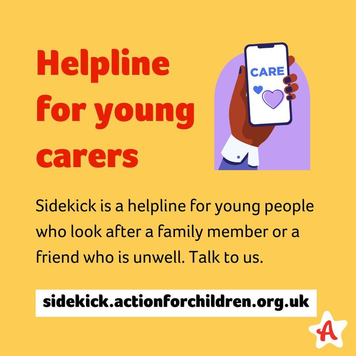 Sidekick is a confidential helpline for #YoungCarers in the UK. You can message them at any time, about anything that's bothering you as a young carer. Find out more 👉 sidekick.actionforchildren.org.uk @ScoYCSA