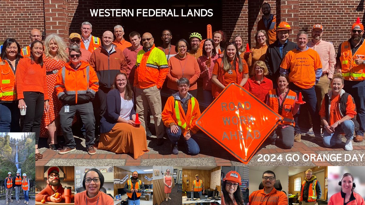 FHWA's Western Federal Lands Highway Division is wearing orange in support of #WorkZone safety. #Orange4Safety #OrangeForSafety #NWZAW #NWZAW2024 #SafeWorkZonesForAll #SafeWorkZones