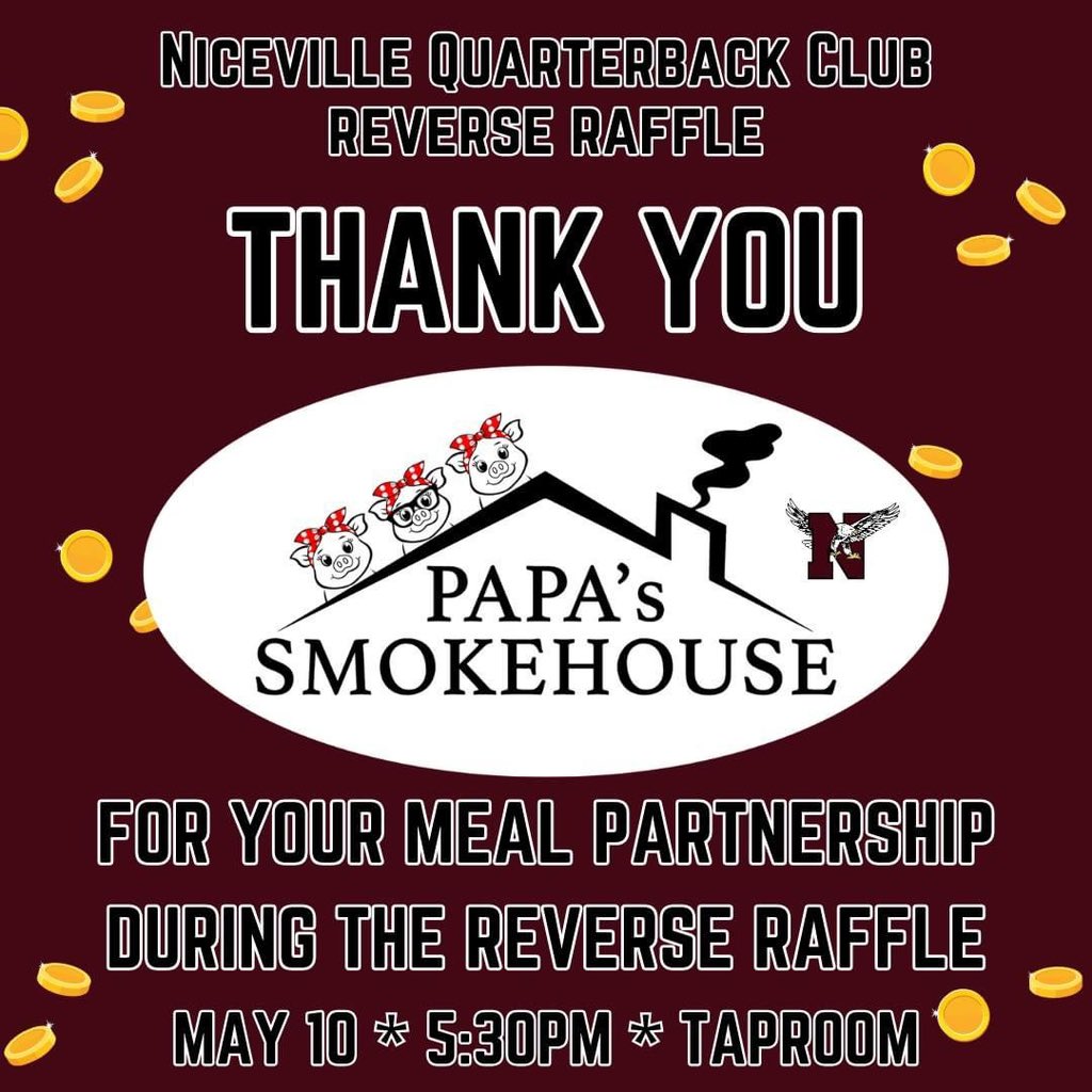 nicevilleQBClub's tweet photo. We are so excited to announce our meal partner for the 2024 Reverse Raffle is PAPA's Smokehouse. If you haven't stopped in and had their delicious BBQ - you are missing out! https://t.co/nDY5qy1Esl