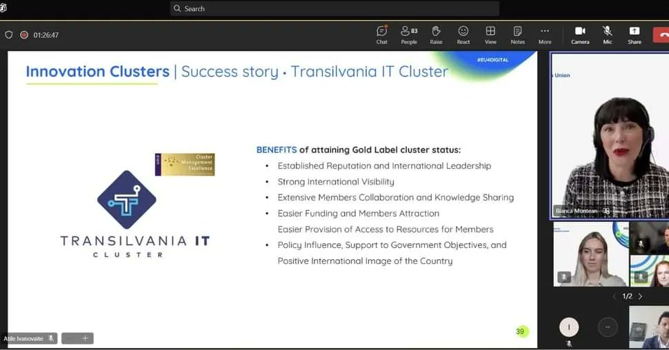 📍Bianca Muntean, @ItTransilvania manager and @TransilvaniaDIH coordinator participated today as an expert in an online training organized by the EY, an EU4Digital Initiative, focusing cluster management dimensions and portfolio of services. #TransilvaniaITevents #bestpractice