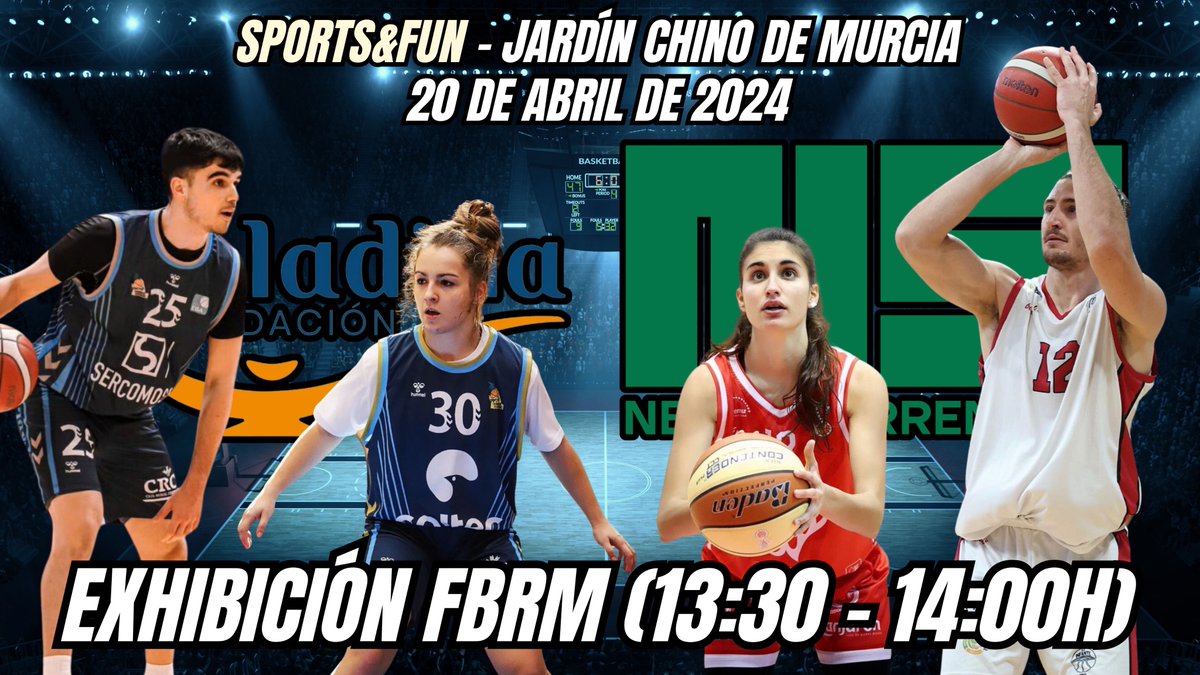 FBRegionMurcia's tweet photo. Mañana estaremos en #SportsAndFun, el evento solidario para toda la familia que organizan @FundAladina y @fneversurrender en el Jardín Chino de Murcia 😊
De 13:30 a 14:00 habrá una exhibición de tiro y 2x2 con Voltios, Irene, Marta y Ramiro 🏀
¡Y quienes quieran sumarse! 💪🏼 https://t.co/WgOeuQ6epF