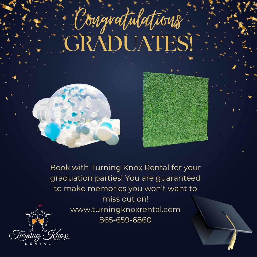 Congratulations Graduates! Book with TKR to make unforgettable memories at your graduation party! 

turningknoxrental.com 
865-659-6860