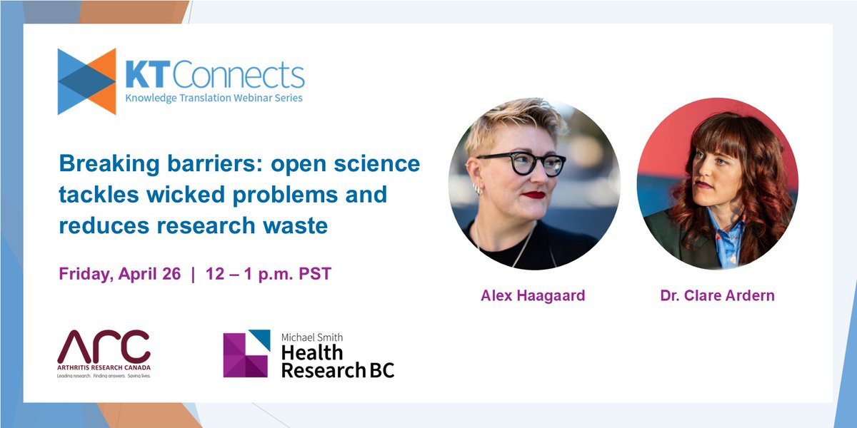 💻Join us for our April 26 #KTConnects as we will explore how #OpenScience principles help researchers authentically engage knowledge users in high-quality research. Register now for insights from experts: bit.ly/3LN34fW @Arthritis_ARC