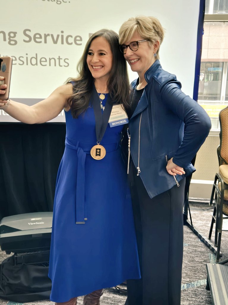 Yesterday was a day of celebration for me. I got awarded the 2024 Educator of the Year by the Board of Trustees of Minnesota State System. And, the one and only @CathyWurzer, one of my @MPR radio heroes, was officiating the event. This candid pic shows our mutual high regard 🌟