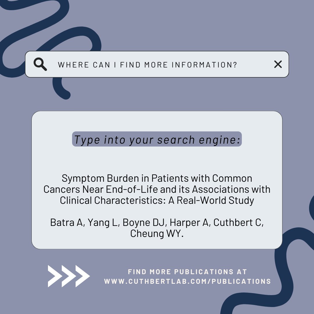 People living with and beyond cancer can experience a multitude of symptoms as a result of the illness, including patients near end-of-life. Read more about this paper using the information on the last slide! #cancerresearch #cuthbertlab #universityofcalgary #ucalgarynursing