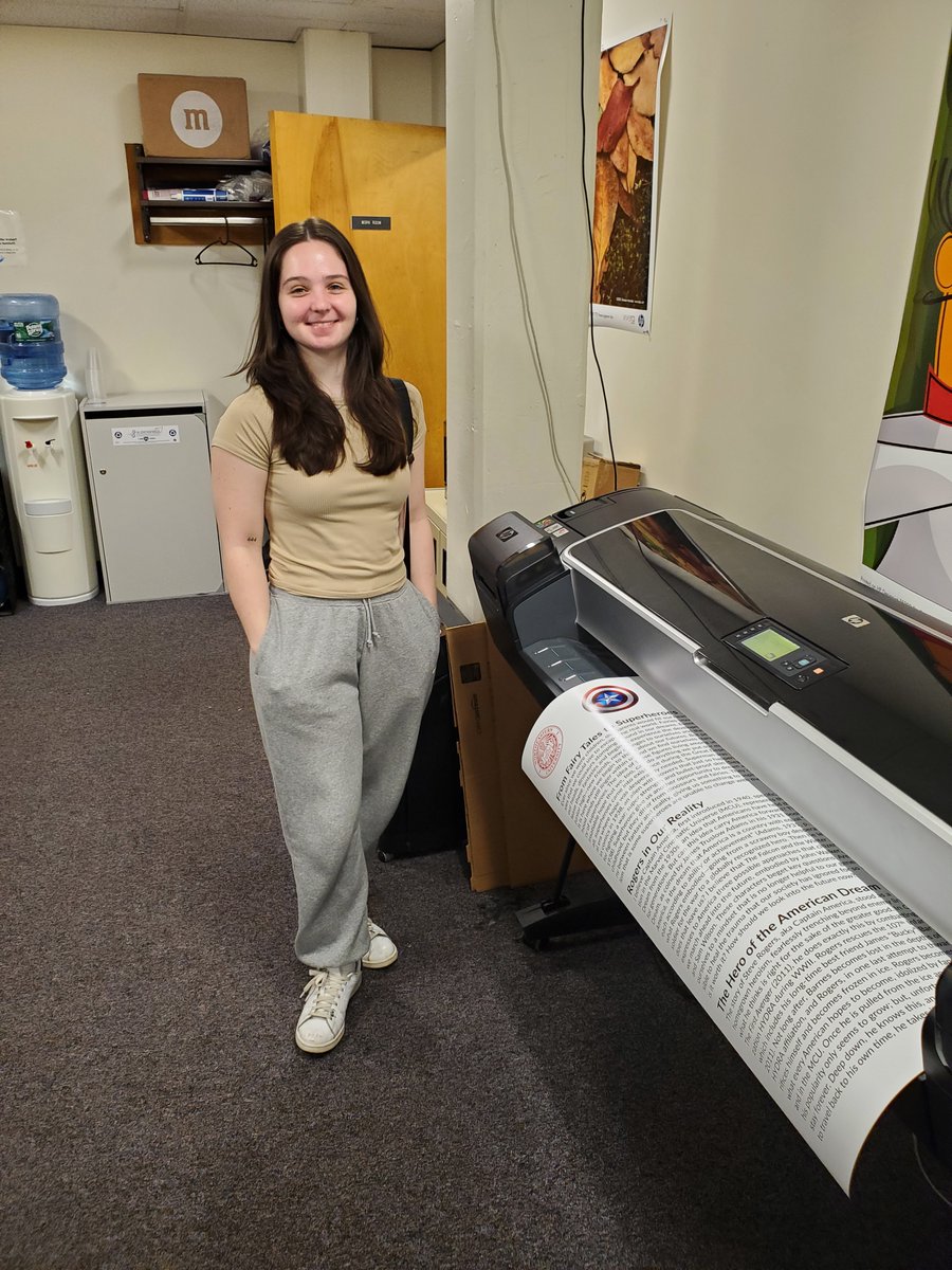 PatO_NU's tweet image. SK prints her heroic poster on the evolution of #CaptainAmerica from Rogers, through Walker and Barnes, to Wilson for the @PsychTheother conference @NortheasternLDN ! @Northeastern (July 13-14, 2024)