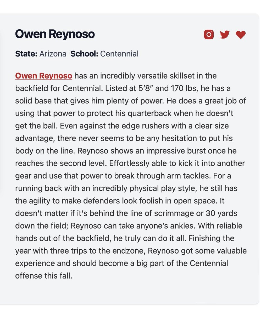 The evaluation is much appreciated @thehonestupdate @PrepRedzoneAZ !!! More work to be done @CoachTaylorCeHS @CoachThiele @lmzworld_ @CoachPerrone