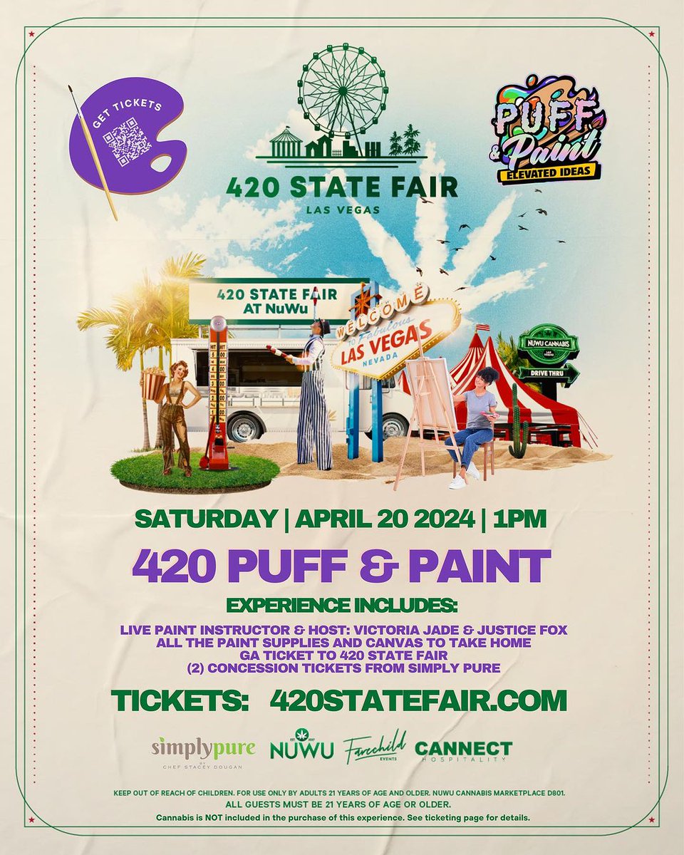 Are you ready for The 420 State Fair Las Vegas! Grab your tickets at 420StateFair.com Enjoy NV's top brands, midway games, consumption bars, elevated puff & paint, a special 420 ceremony, pie eating contest, DJs, food, & more! Must be 21+