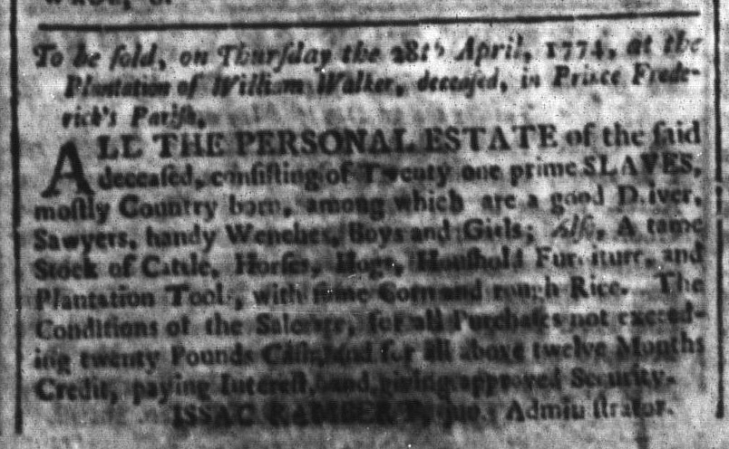 Newspapers published during the era of the American Revolution contributed to the perpetuation of slavery. Advertised 250 years ago today: “To be sold twenty one prime slaves mostly country born.” (South Carolina and American General Gazette 4/22/1774)