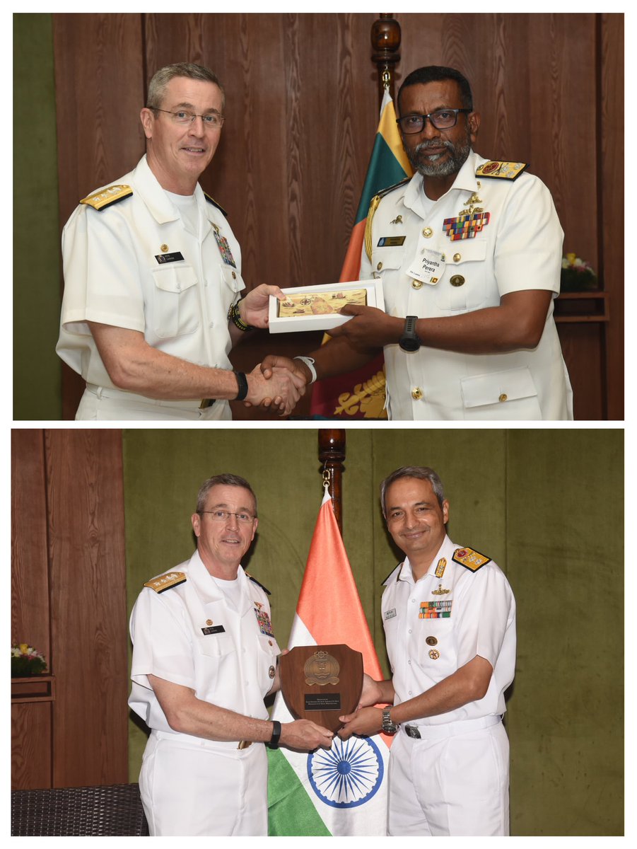 3/3 Trilateral meeting between  Indo-US-Sri Lanka was held between RAdm AD Nair, Comdt 🇮🇳NWC, RAdm Peter A Garvin, President 🇺🇸US NWC & VAdm P Perera, Commander, 🇱🇰Sri Lanka Navy @NavalWarCollege @IN_HQSNC @indiannavy @IN_HQENC @IN_WNC