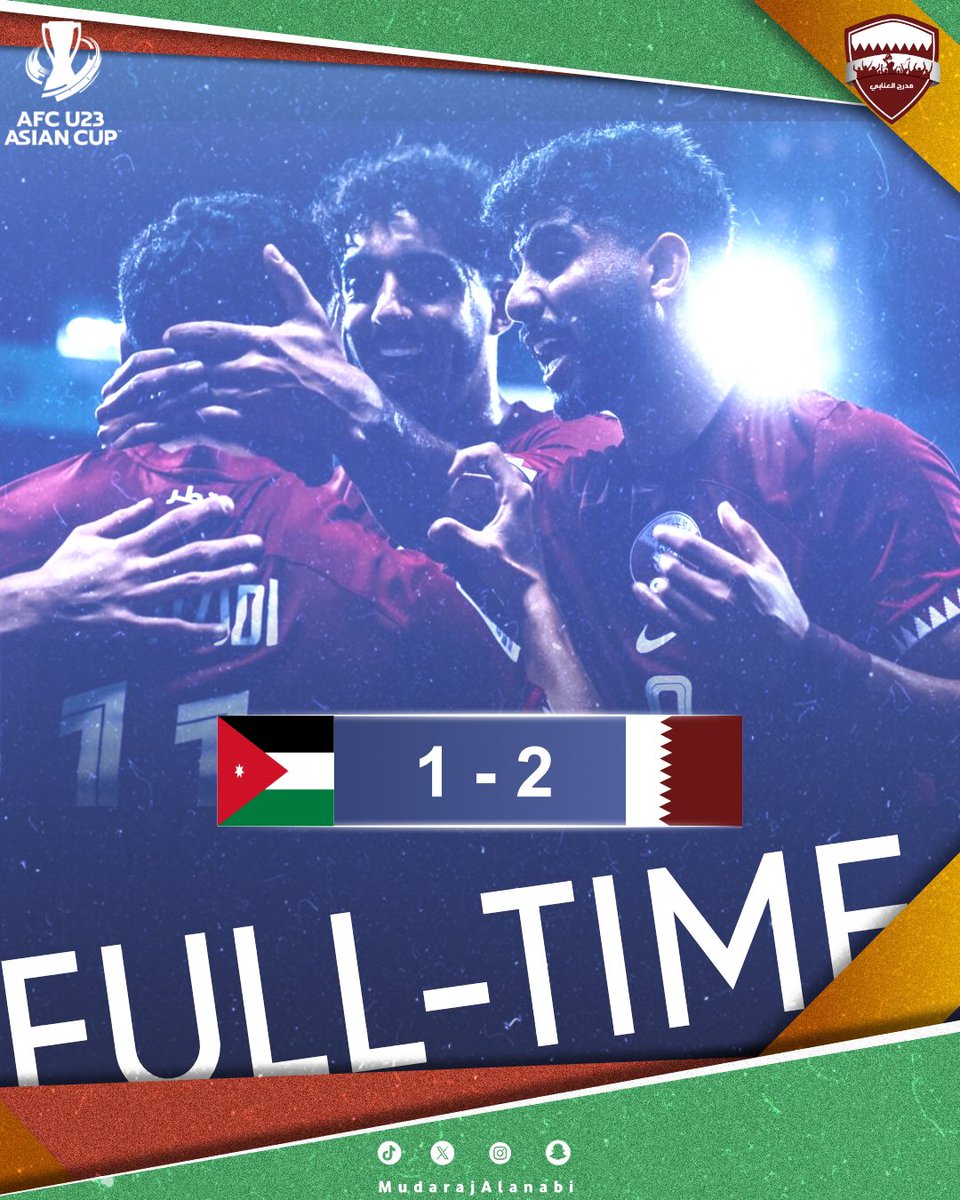 نهاية المباراة: قطر 2 - 1 الاردن. رسمياً، منتخبنا الوطني (تحت ٢٣ سنة) يتأهل للدور الربع النهائي ويقترب من الالعاب الأولمبية في باريس 🇶🇦😍💪🏼 #الطريق_إلى_باريس