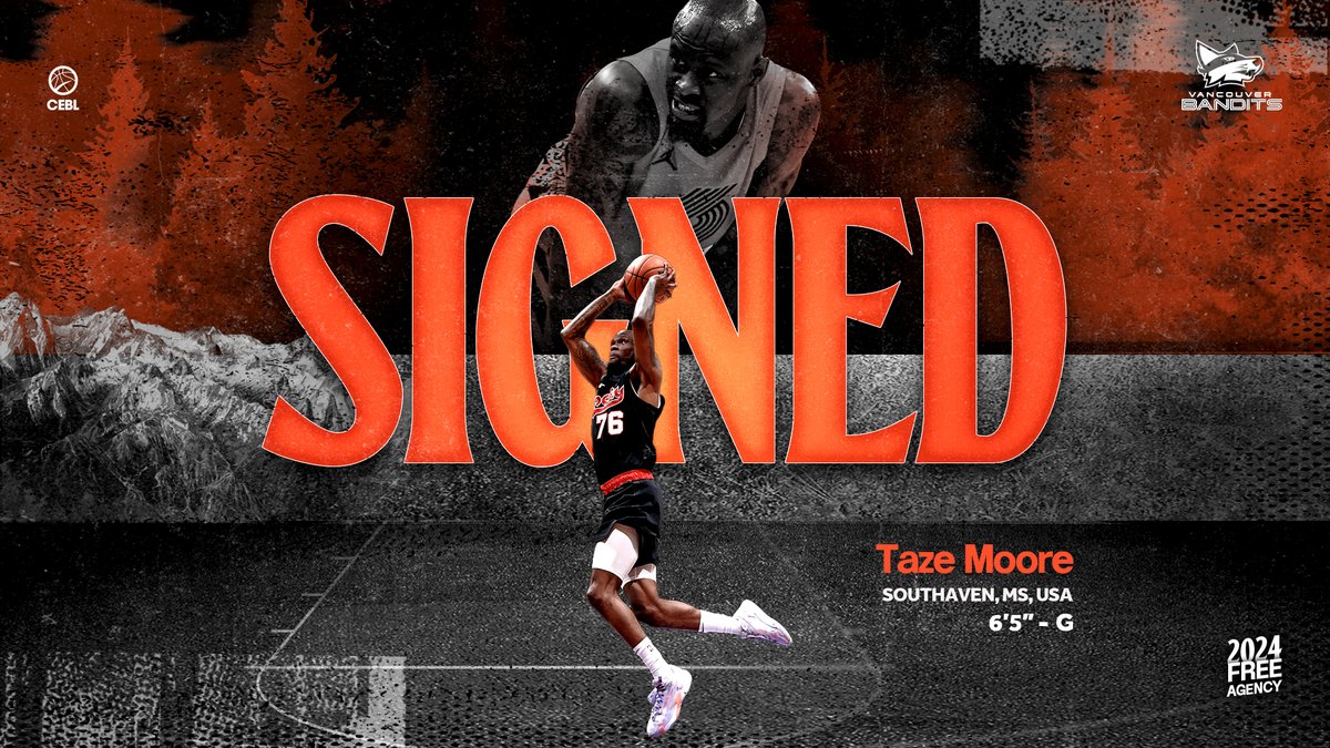 A Trail Blazer becomes a Bandit. 🦊 ‼️

We have signed <a href="/trailblazers/">Portland Trail Blazers</a> guard <a href="/TazeMoore/">T Baby</a> for the 2024 <a href="/cebleague/">CEBL</a> season. Let’s get to work. 🫡

Story: thebandits.ca/vancouver-band…

#LikeABandit