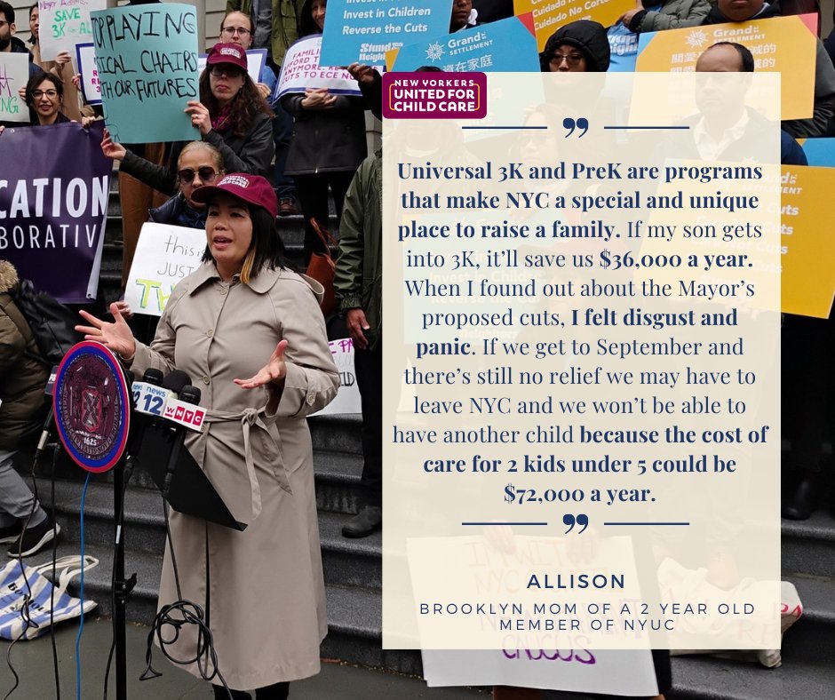 Allison, an NYUC member, is a mom of a 2 year old in BK. Her family is really counting on the promise of universal and free 3-K to stay in NYC. Tell @NYCMayor to stop the cuts to Pre-K and 3-K and expand free child care to ALL kids under 5! united4childcare.org/petition