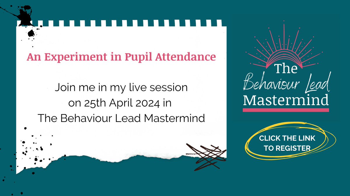Behaviour Lead Mastermind Session Topic: An Experiment in Pupil Attendance Followed by an open Q&A Join us for a one-off session, or save money and get membership for a year. More info here - adelebateseducation.co.uk/mastermind/