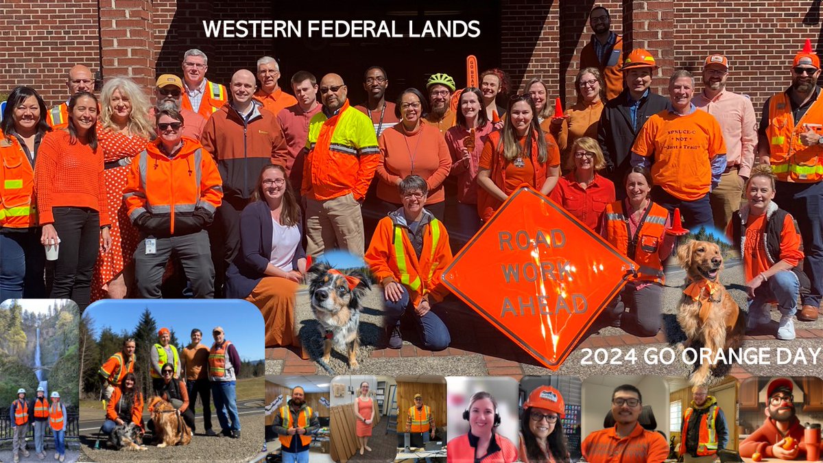 FHWA's Western Federal Lands Highway Division is wearing orange in support of #WorkZone safety. #Orange4Safety #OrangeForSafety #NWZAW #NWZAW2024 #SafeWorkZonesForAll #SafeWorkZones