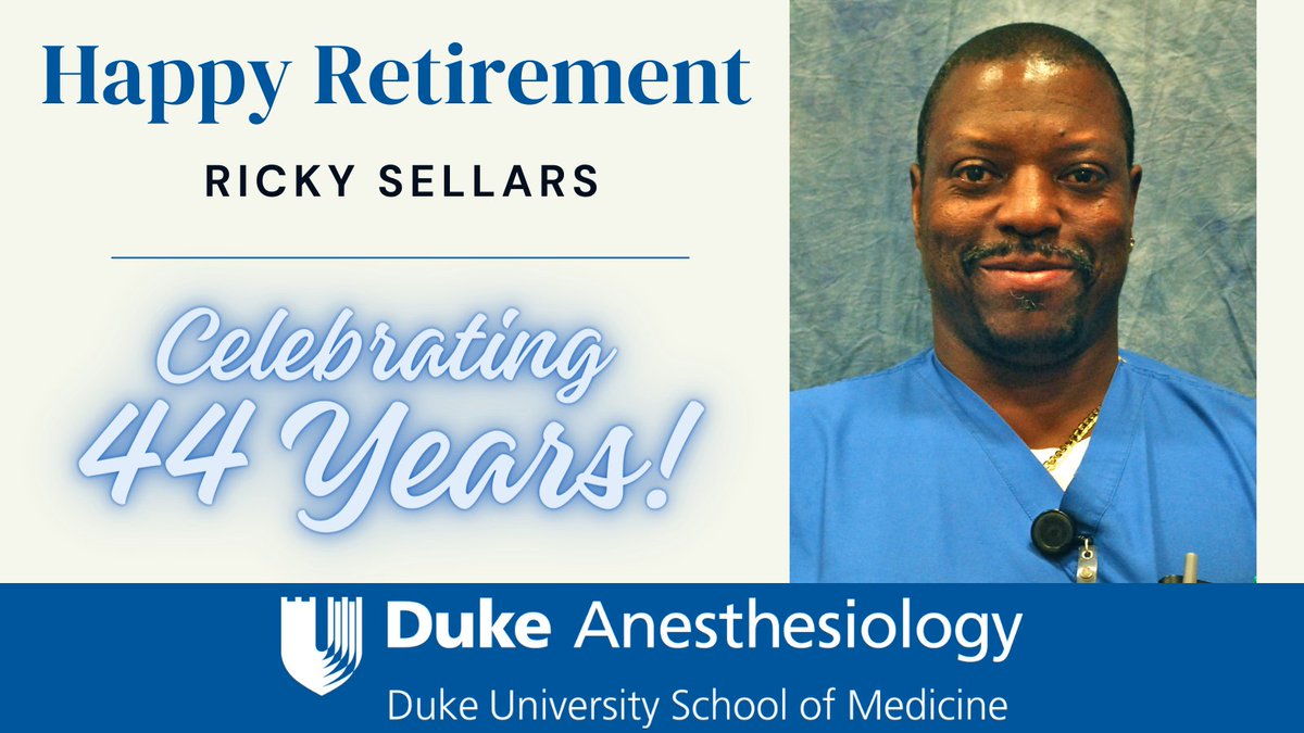 🛡️After a 44-year career at Duke, we congratulate Ricky Sellars, #anesthesia technician, on retirement and wish him the best! Please join us in thanking Ricky for his steadfast pursuit of excellence, compassionate patient care, and endless positivity throughout his career.