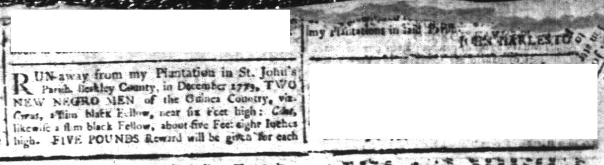 Newspapers published during the era of the American Revolution contributed to the perpetuation of slavery. Advertised 250 years ago today: “Run away from my plantation two New Negro Men of the Guinea country.” (South Carolina and American General Gazette 4/22/1774