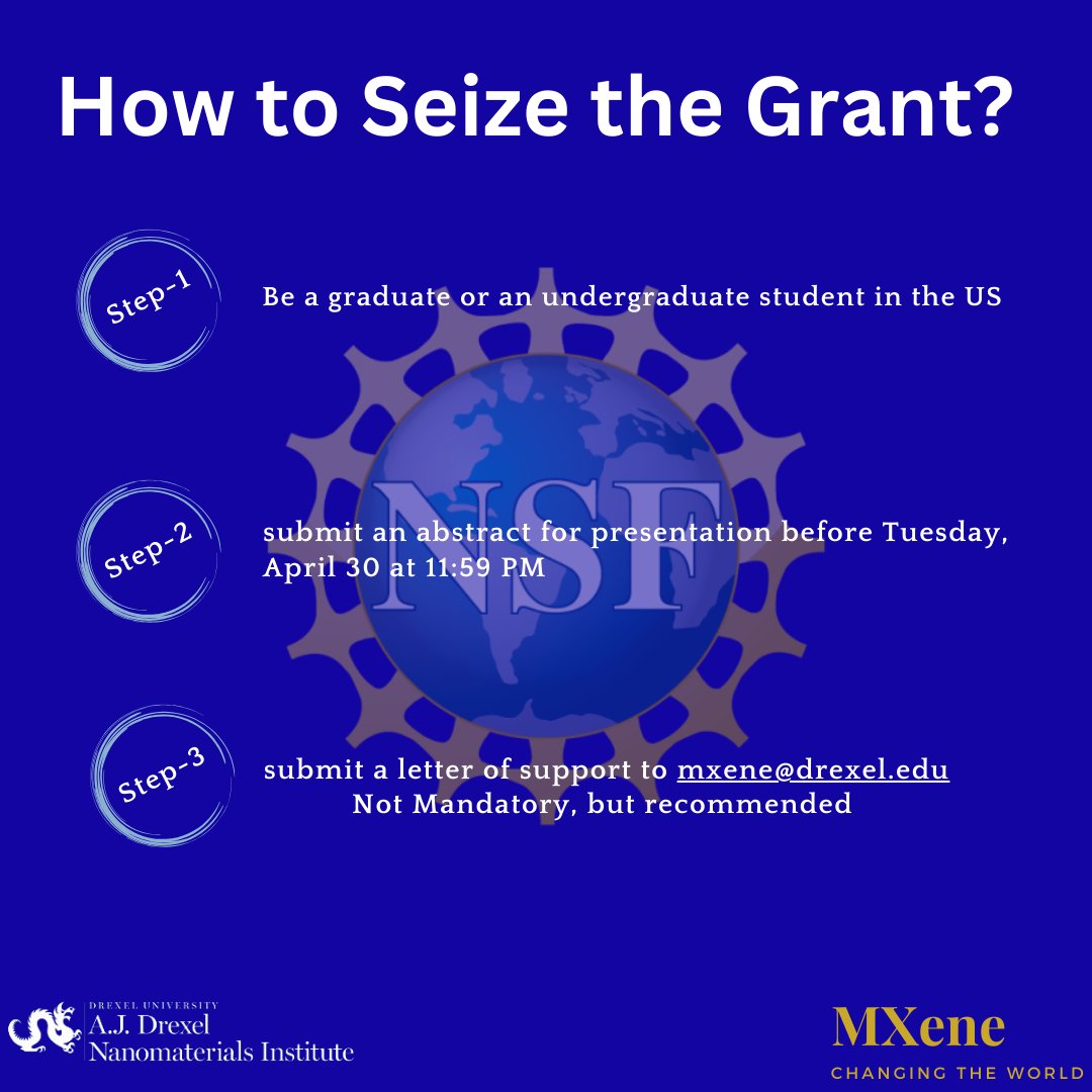 'Explore the cutting-edge of MXene technology with NSF's support! 🚀 Attend the 2024 MXene Conference at Drexel University. Submit your abstract by April 30 and join the frontier of research and innovation. #NSFFunded #MaterialsScience'