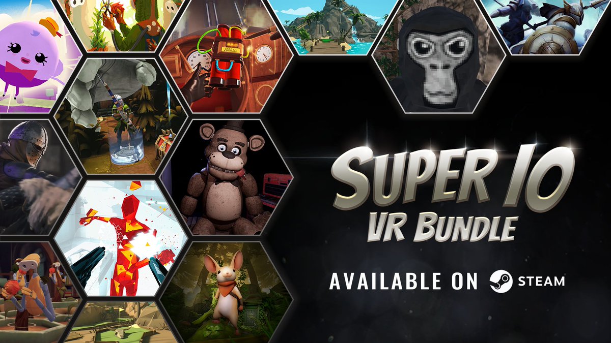 PolyarcGames's tweet image. We're proud to be part of 10 of the most popular and highly-rated VR titles in the Super 10 Bundle! 

Are you or a friend looking for a collection of games to get started with a new VR headset? Here's what's included!

♟️ Demeo
🐻 Five Night at Freddy's
🐒 Gorilla Tag
🧩 I Expect…