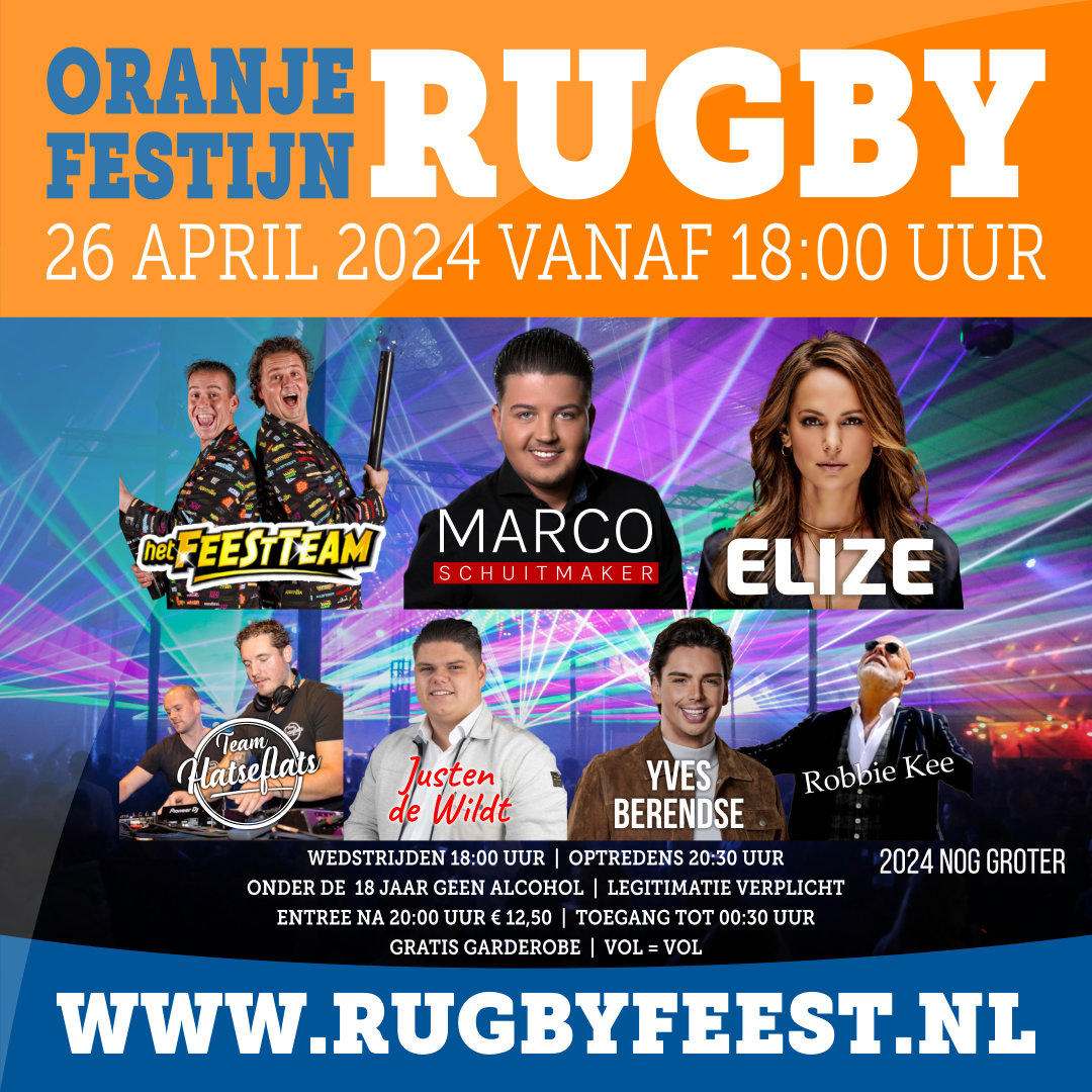 Het schiet al op! 

Vrijdag 26 april is het eindelijk weer zover!

Met vooraf mooie demonstratiewedstrijden van onze jeugd!

Zie voor meer informatie: RugbyFeest.nl

#rugbyfeest
#oranjerugbyfestijn
#bunschoten
#Spakenburg
#rugbyclubspakenburg