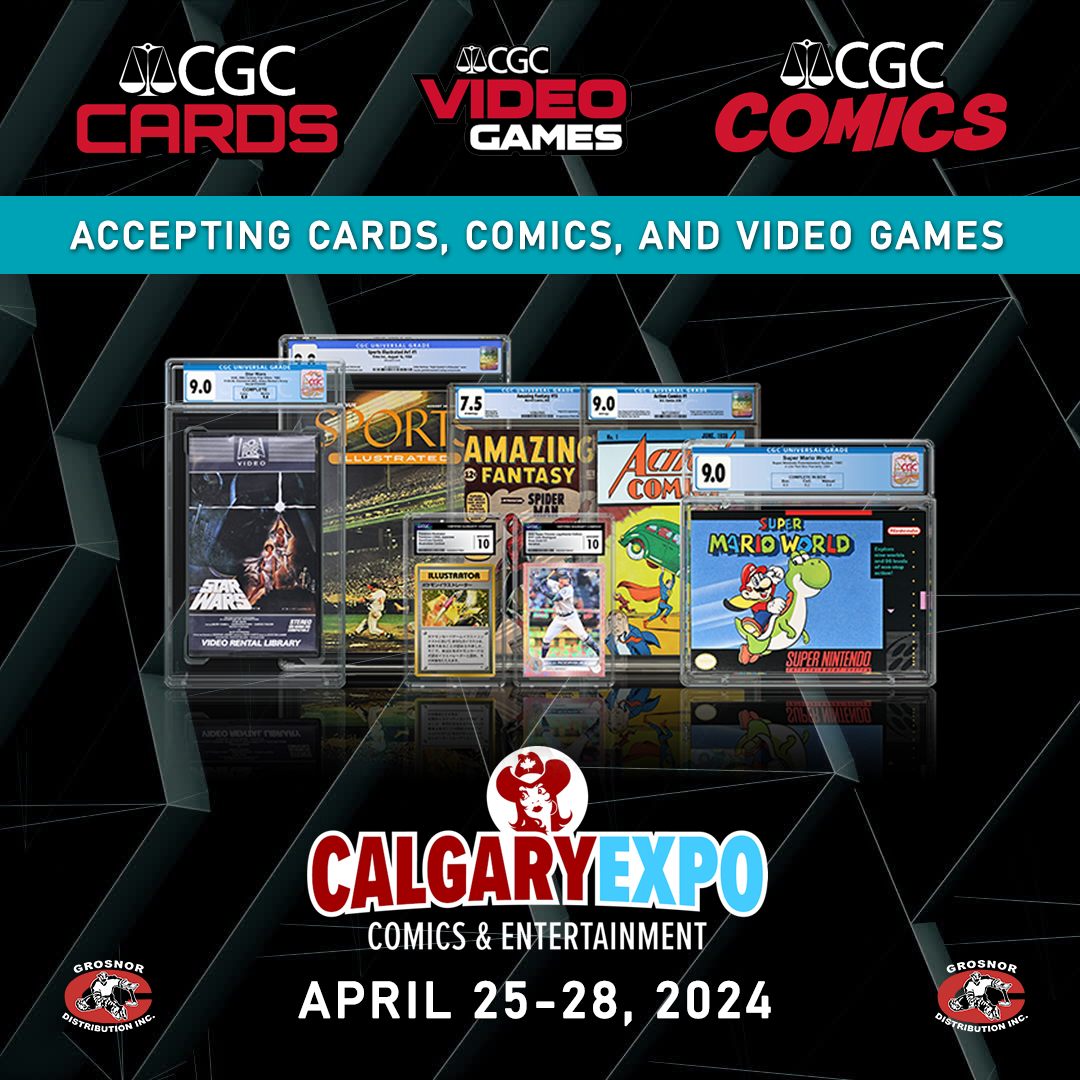#Canada collectors! 🇨🇦 You can submit your collectibles to #CGC, @CGCCards, and @cgcvideogames through our friends at @Grosnor_Dist during this year’s @Calgaryexpo happening April 25-28, 2024, in #Calgary, #Alberta! More about the event with cgc.click/o3p 🍁