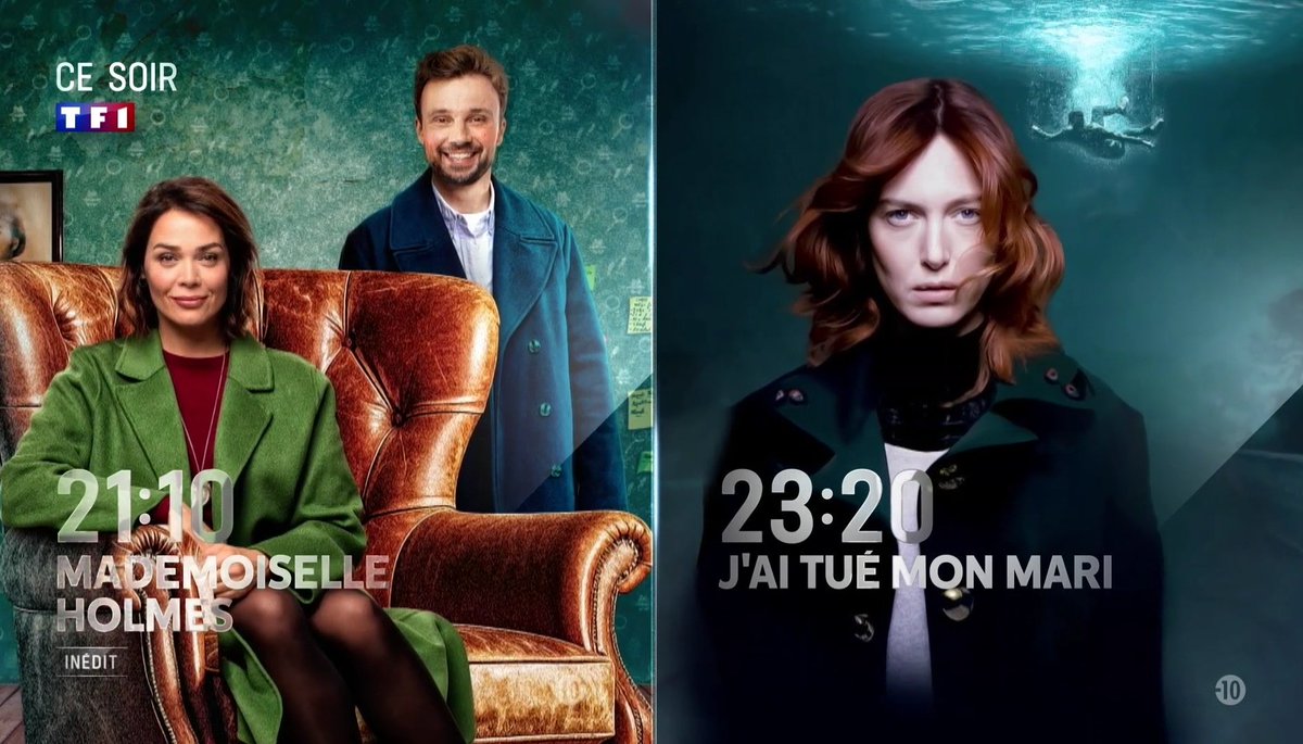 Ce soir sur @TF1 :

À 21h10, inedit, #MademoiselleHolmes avec @tomvillaoff, #DanielPrévost et #LolaDewaere.

À 23h20, #JaiTuéMonMari avec #ErikaSainte et #AntoineGouy.