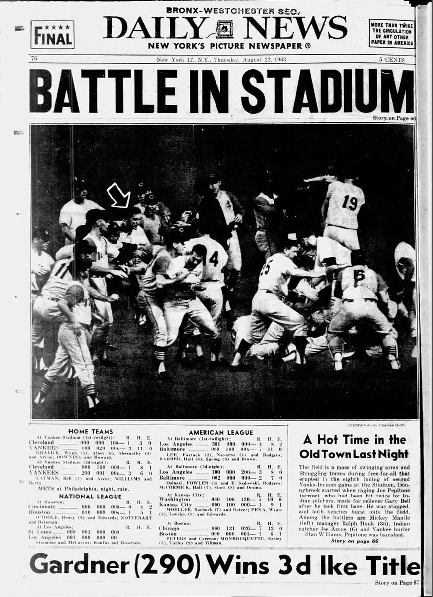 “When I played ball, the only ones we threw at were .300 hitters. They don’t have any .300 hitters. What can they gain by getting into a beef with us? As it happened, our young shortstop was the only one seriously hurt. But it could just as well have been Bobby Richardson or some…