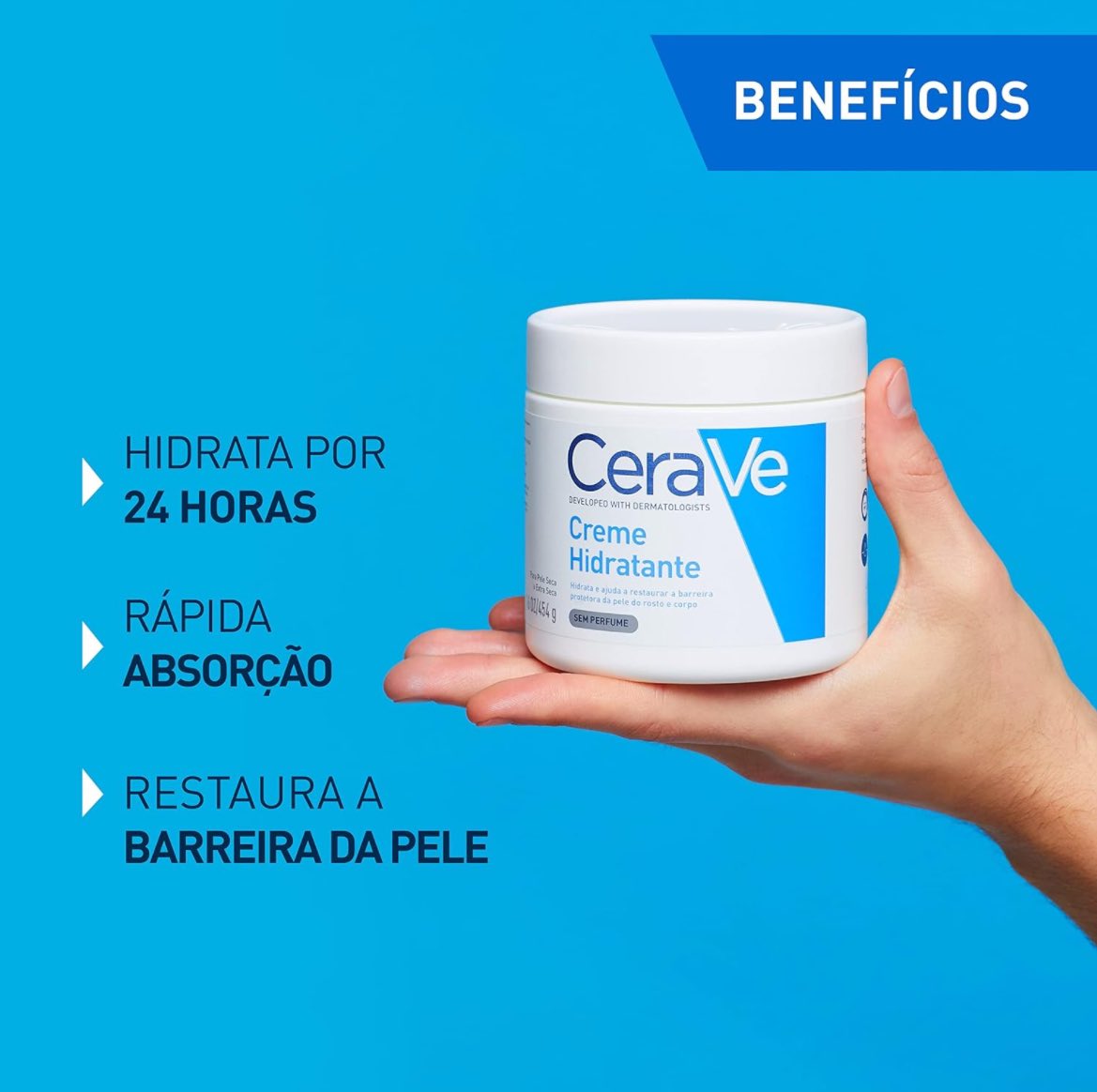 🚨 Oferta Amazon Custa o dobro nas farmácias 🔷CeraVe, Creme Hidratante Corporal, com textura Cremosa e Ácido Hialurônico, 454g 💵R$71,57 🛒amzn.to/4473GWl
