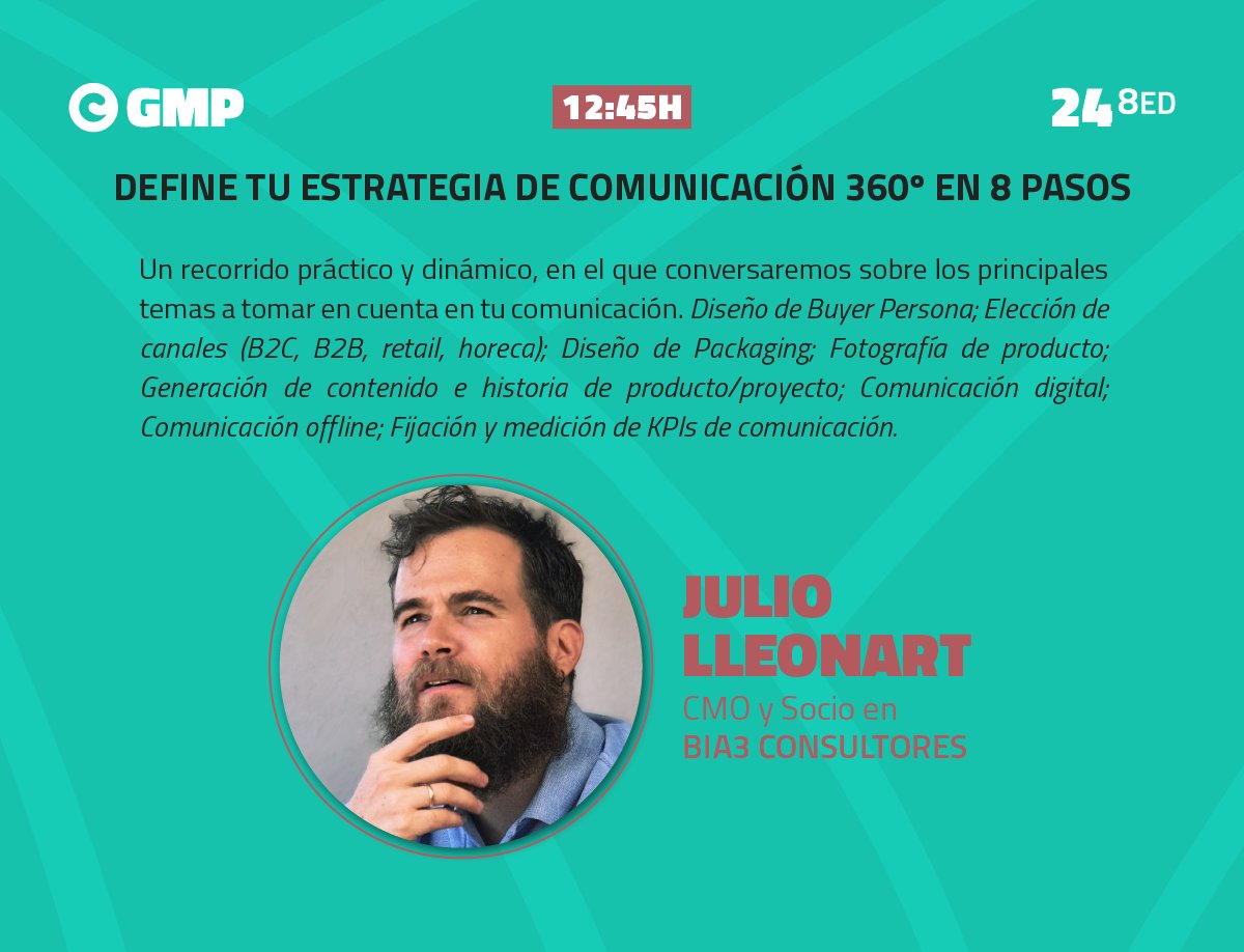 💡 12:45 h. Define tu #estrategia de comunicación 360º en 8 pasos. Julio Lleonart Crespo, CMO y Socio en @bia3consultores. circulo.gal/categorias/gal…