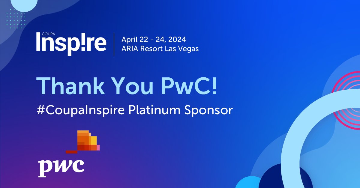 Thank you to @PwCUS, our partner and Platinum Sponsor for #CoupaInspire!