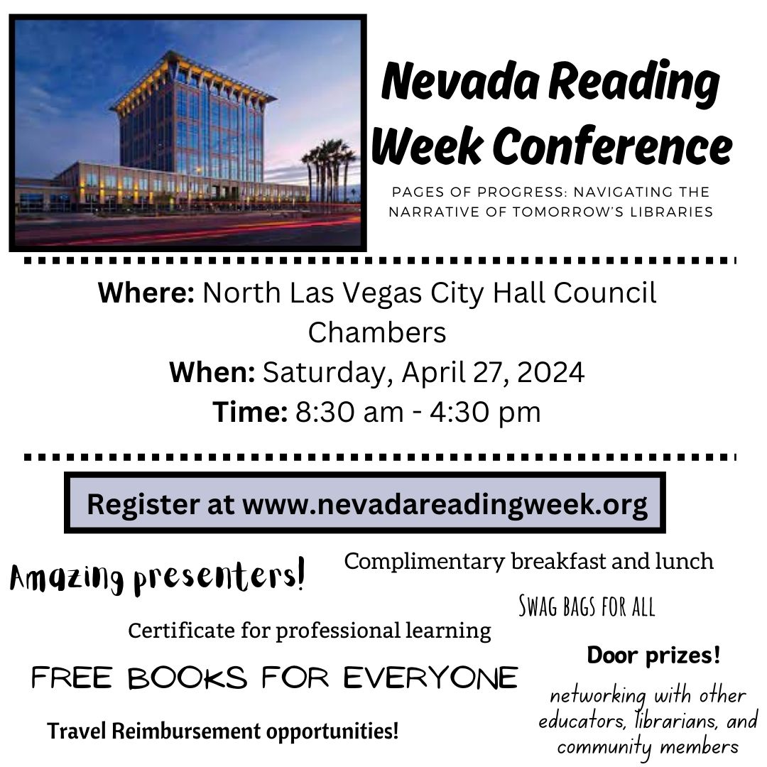 Discover the magic of books at the✨ #NevadaReadingWeek Conference on April 27! 📚 Educators, authors, and literacy champions are coming together for an inspiring event. Let's celebrate the love of reading and exchange strategies for readers of every age. nevadareadingweek.org