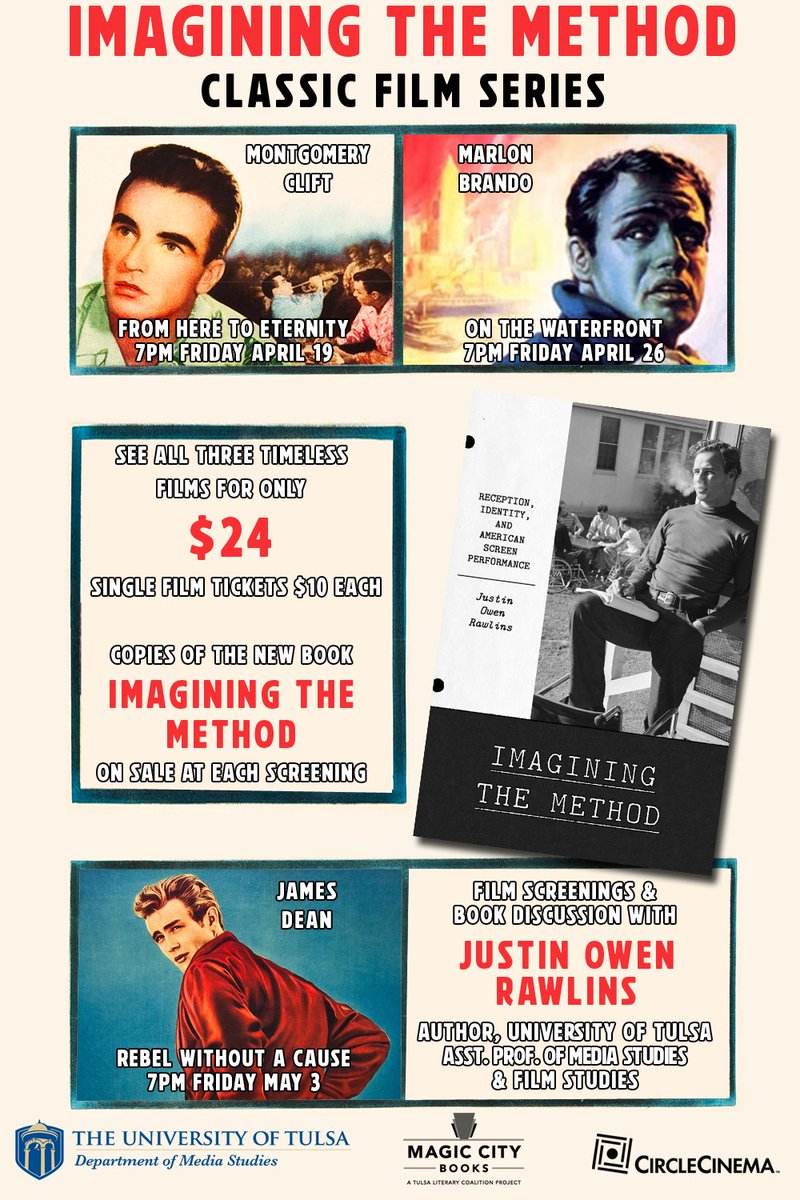 'Imagining the Method' begins tom w/From Here to Eternity! There will also be an interview w/special guest Robert Clift, Monty's nephew and co-director of the doc Making Montgomery Clift (trailer below). Thx @circlecinema, @MagicCityBooks, @utulsa. Tix: bit.ly/4b0GRGh