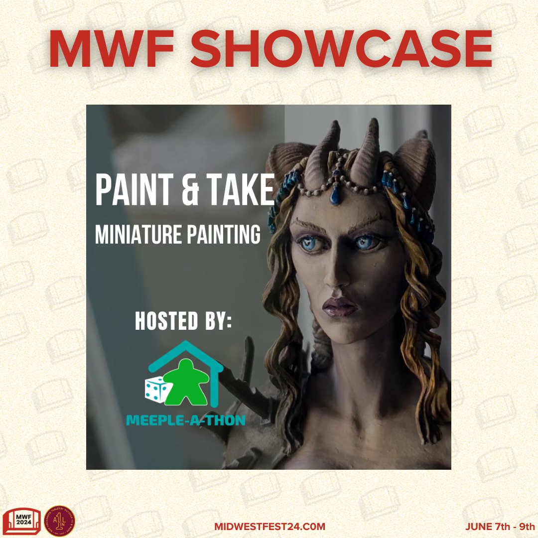 We're taking a break today from announcing artists to announce that @MeepleThon will be present at our event for Paint & Take Miniature Painting. It's our way of announcing YOU as an artist at @MidwestFestGG !