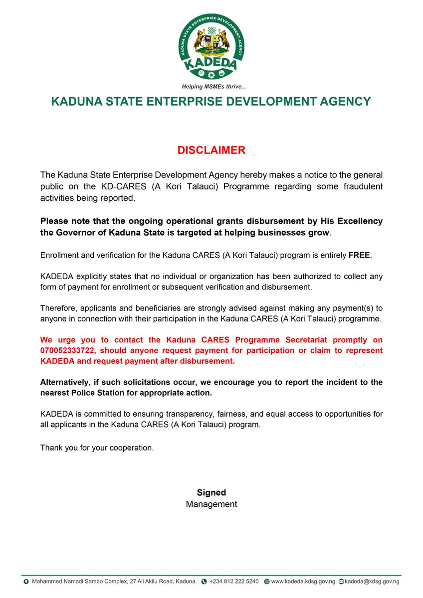 DISCLAIMER ‼️

Notice to the general public concerning the Operational Grant Programme (A Kori Taulauci).